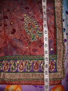Bridal Maroon Embroidered  Dupatta