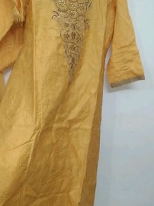 Yellow Embroidered Work Of Moti And Daman Wor