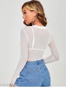 Sheer Mesh Long Sleeve Crop Top