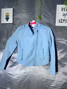 forever 21 Light Blue Faux Suede Biker Jacket