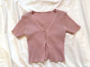 baby pink Ribbed Knit Cropped top