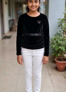 Chic Black Velvet Top with white pant