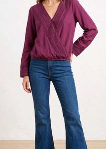 Stylish Purple Wrap Top with Lace Detail