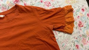 Stylish Rust Ruffle Sleeve Top