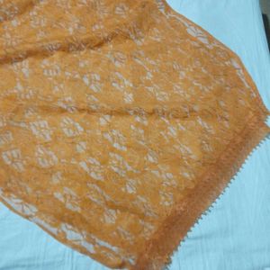 Elegant Orange Lace Dupatta
