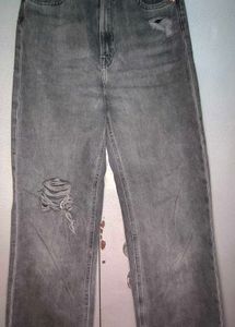 Grey Ripped Wide Leg Jeans