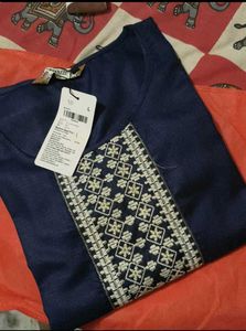 Embroidered Navy Blue Kurta