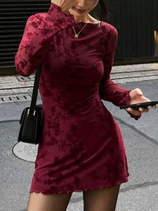 maroon mesh dress