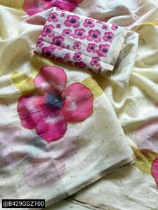 Elegant Cream Saree with Pink Floral Print