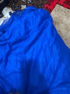 Blue Saree with Gold Border light weight