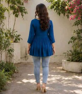 Stylish Blue Embroidered Kurti Top-All size Availa