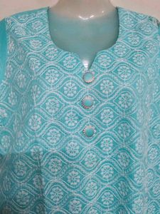 Beautiful Cyan/White Embroidery/Chikankari Kurti