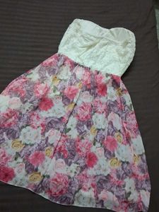 Floral Print Strapless Dress with Bow