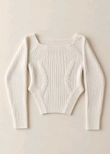 IVORY RIBBED KNIT LONG-SLEEVE BODYSUIT