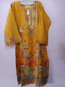 Mustard Printed Pakistani Kurti Set