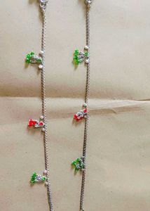 Chic Anklets with Red & Green Stones