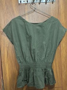 Olive Green Smocked Peplum Top