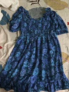 Blue Floral Smocked Mini Dress