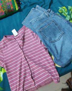 Striped Button-Up Top & Jeans Set
