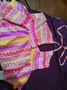 Vibrant Pink &amp; Yellow Halter Neck Top