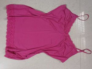 Fuchsia Lace Trim Camisole Top