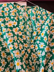 v neck green floral dress