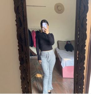 Gray Knit Flare Pants