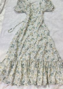 Floral Print Puff Sleeve Midi Dress