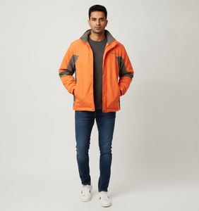 Men's Orange & Grey Colorblock Jacket