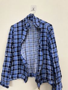 Blue Plaid Zipper Front Shirt