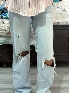 Light Wash Distressed Wide Leg Jeans