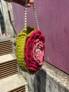 Handmade Crochet Rose Clutch Bag