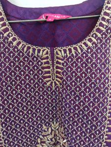 Purple Embroidered Kurta Set with Dupatta
