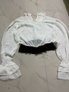 Sheer White Ruffle Sleeve Top