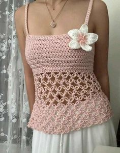 Pink Crochet Flower Tank Top