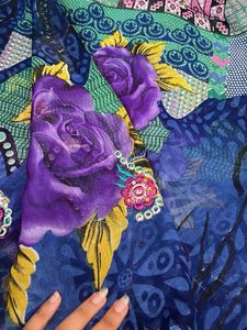 Vibrant Blue Floral Print Saree