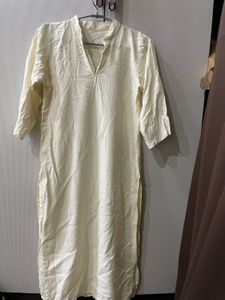 Cream Striped Cotton Kurta