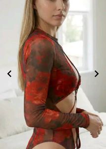 Floral Print Lace-Up Bodysuit shein