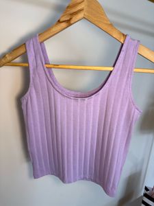 Cute Lavender Ribbed Henley Tank Top