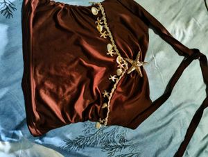 Brown Bikini Top with Shells