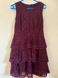 Burgundy Lace Tiered Mini Dress