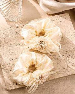 Elegant Cream Satin Scrunchie Set 2  pis