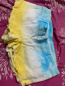 Distressed Tie-Dye Denim Shorts