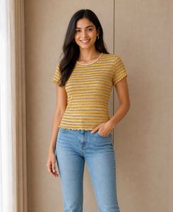 Yellow Striped Ribbed Tee