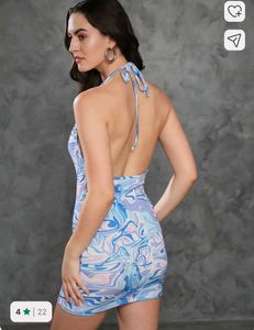Boho Marble Print Halter Dress