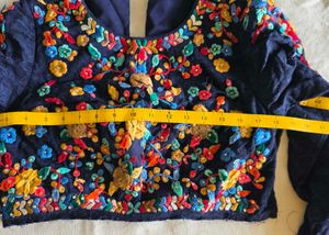 Embroidered Navy Blue Blouse