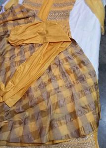 Elegant Yellow Embroidered Gaown Set with koti