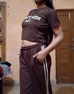 Brown Crop Top &amp; Jogger Set