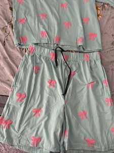 Cute Bow Print Short Set