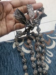 handmade fabric beads  long necklace single strand